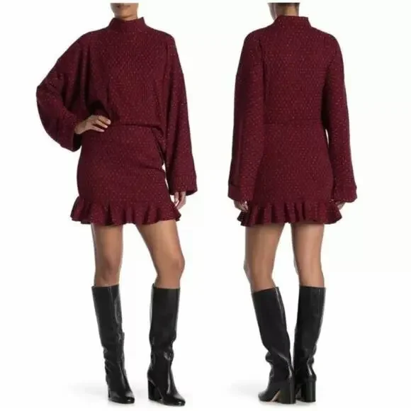 Free People Red Set the Mood Boho Matching Skirt Set - Picture 2 of 14